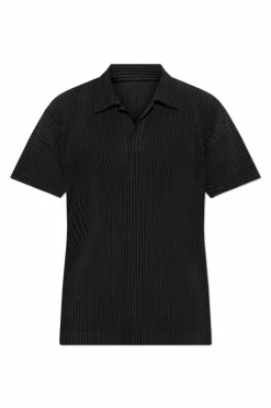 Homme Plissé Issey Miyake CZARNY Plisowane polo