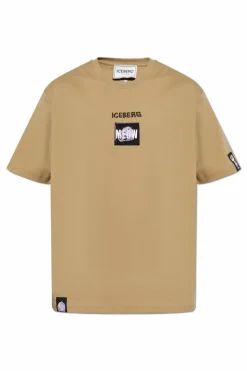 Iceberg beżowy T-shirt z naszywkami