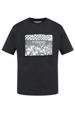 Iceberg CZARNY T-shirt z nadrukiem