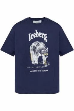 Iceberg GRANATOWY T-shirt z nadrukiem