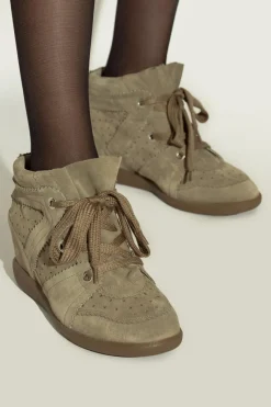 Isabel Marant ZIELONY Zamszowe buty `Bobby` na koturnie
