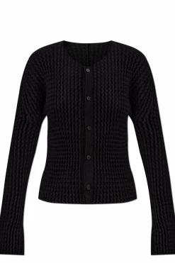 Issey Miyake CZARNY Plisowany kardigan