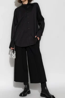 Issey Miyake CZARNY Spodnie z nogawkami o szerokim kroju