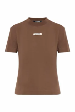 Jacquemus BRĄZOWY T-shirt z naszywką z logo