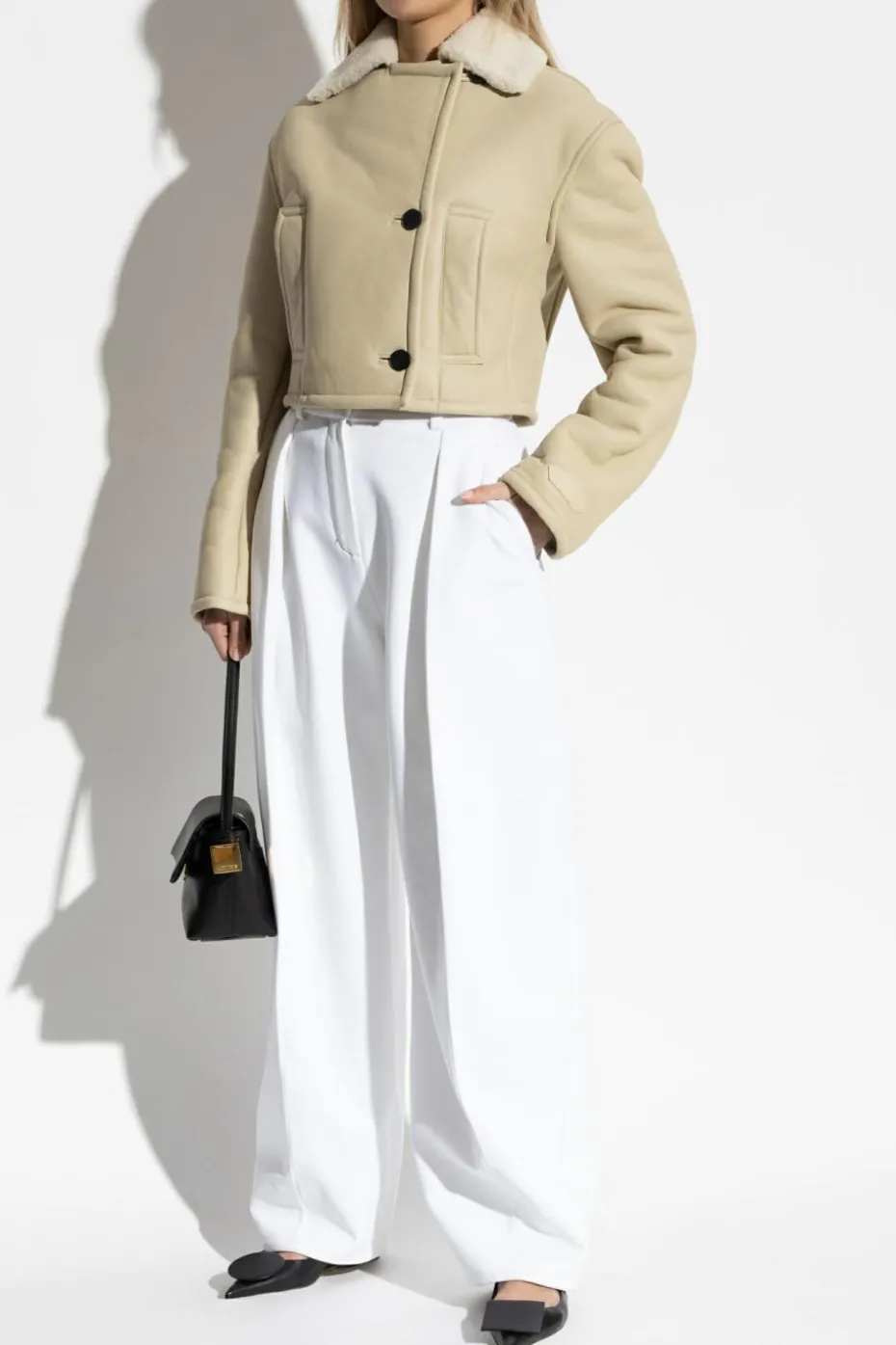 Jacquemus kremowy Dwurzędowy kożuch
