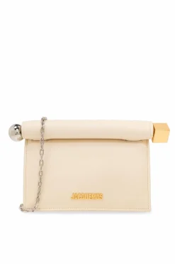 Jacquemus kremowy Skórzana torba na ramię ‘La Petite Pochette Rond Carre’