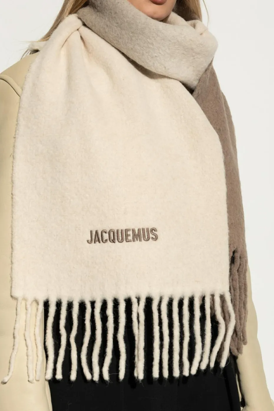 Jacquemus kremowy Szal z logo