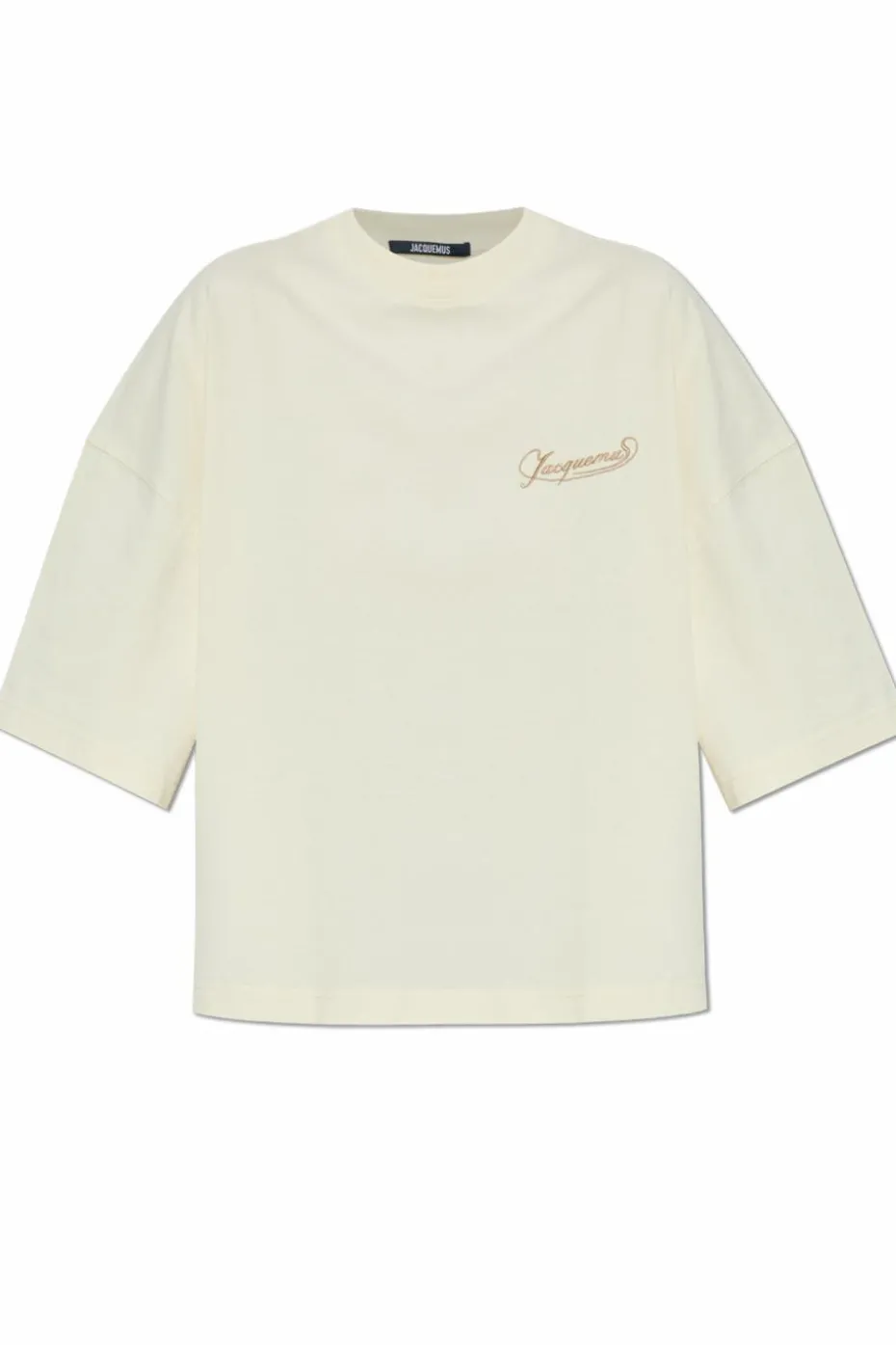 Jacquemus kremowy T-shirt typu `oversize` z wyszytym logo