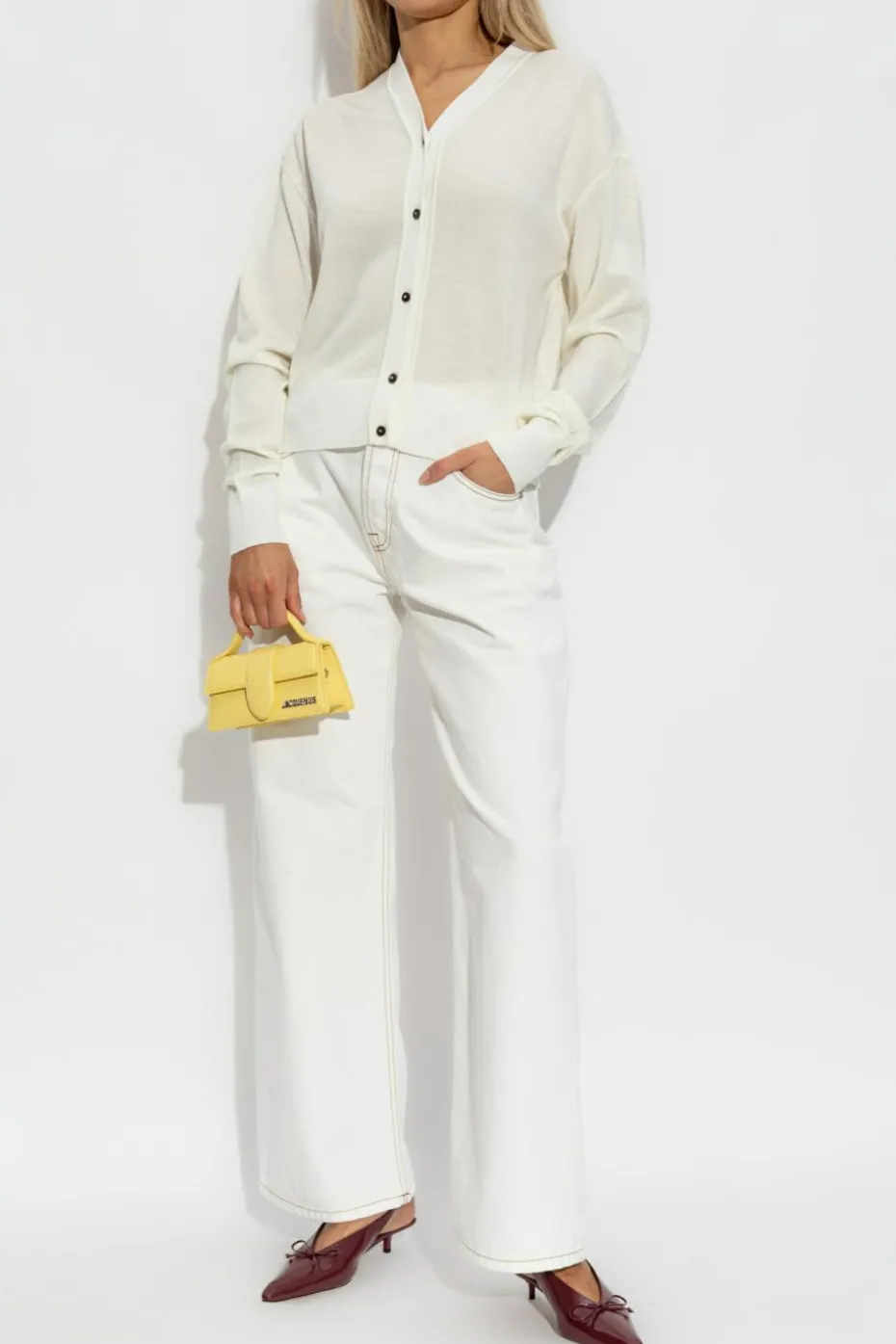 Jacquemus kremowy Wełniany kardigan