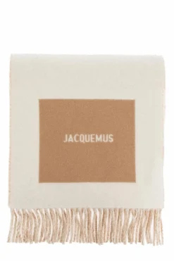 Jacquemus kremowy Wełniany szal z logo