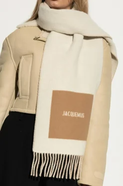 Jacquemus kremowy Wełniany szal z logo