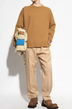 JIL SANDER beżowy Wełniane spodnie