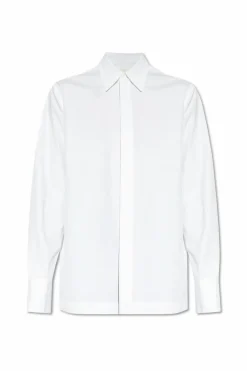 JIL SANDER BIAŁY Bawełniana koszula z krytą plisą