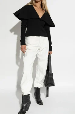 JIL SANDER BIAŁY Jeansy z dekoracyjnym wykończeniem