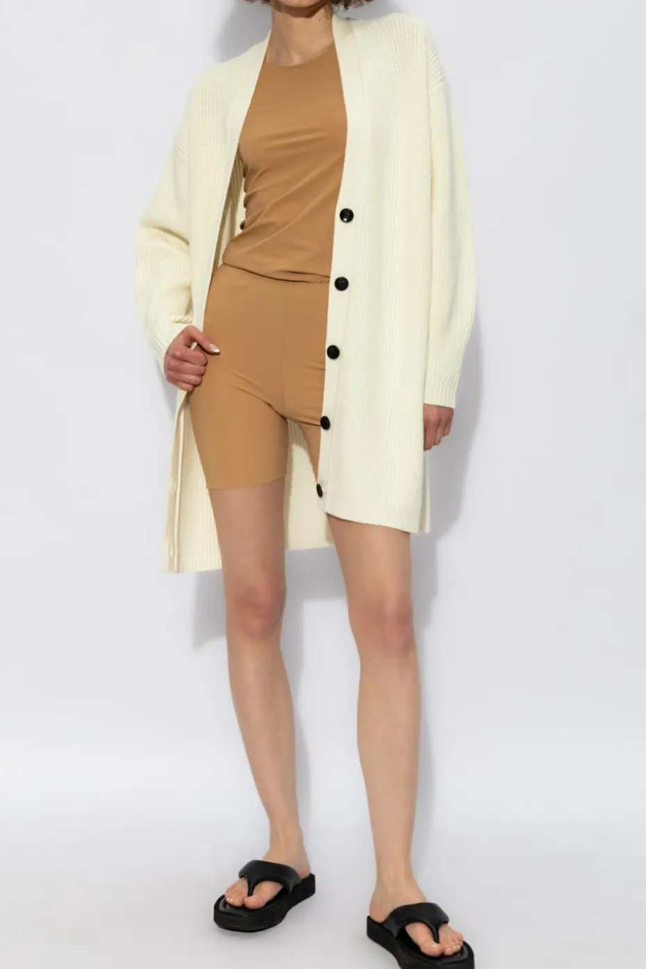 JIL SANDER BRĄZOWY Szorty z wysokim stanem