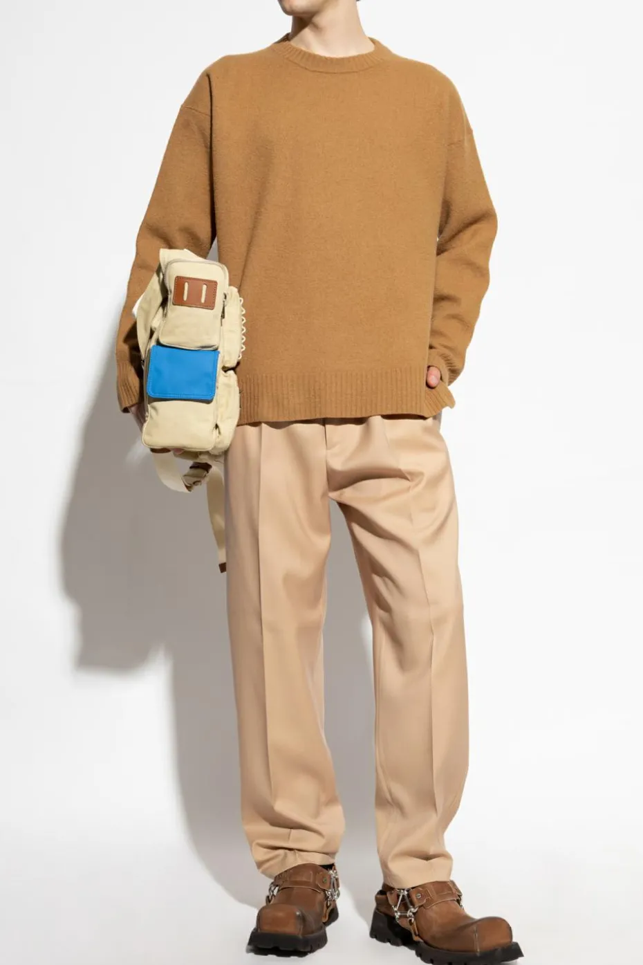 JIL SANDER BRĄZOWY Wełniany sweter