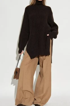 JIL SANDER BRĄZOWY Wełniany golf
