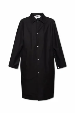 JIL SANDER CZARNY Bawełniany płaszcz z logo
