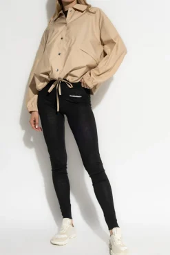 JIL SANDER+ CZARNY Legginsy z wełnianym wykończeniem