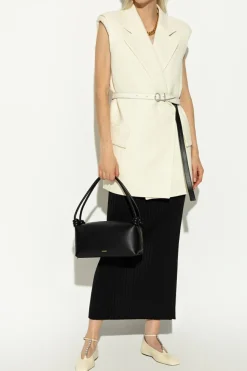 JIL SANDER CZARNY Prążkowana spódnica