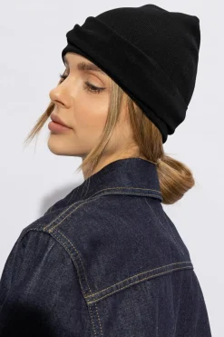 JIL SANDER CZARNY Prążkowana czapka