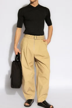 JIL SANDER CZARNY Prążkowany t-shirt