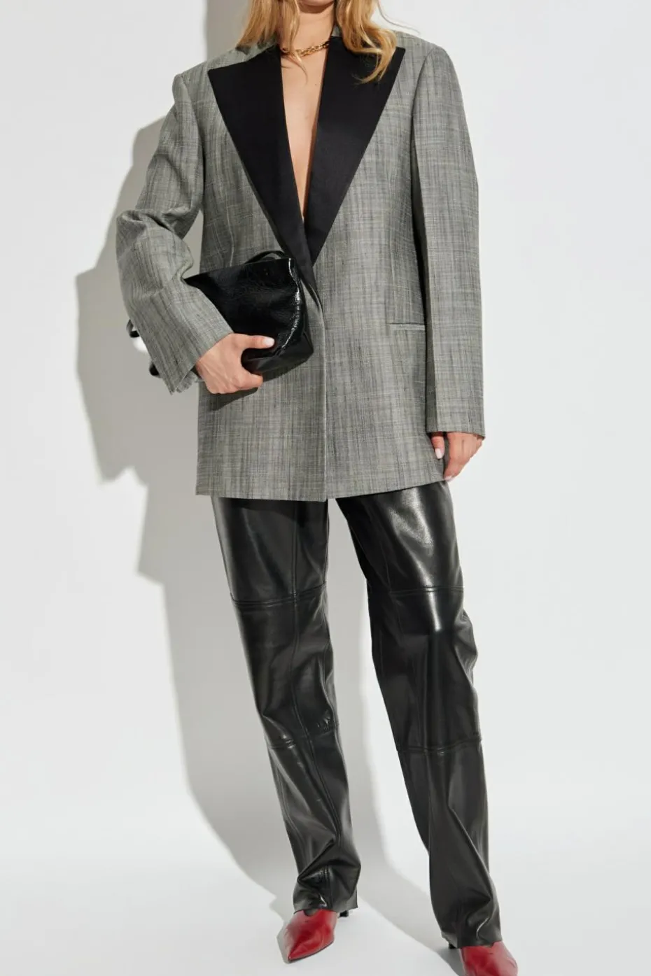 JIL SANDER CZARNY Skórzane spodnie