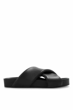 JIL SANDER CZARNY Skórzane klapki