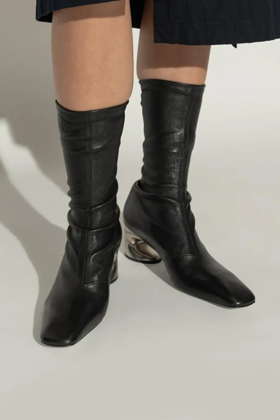 JIL SANDER CZARNY Skórzane botki