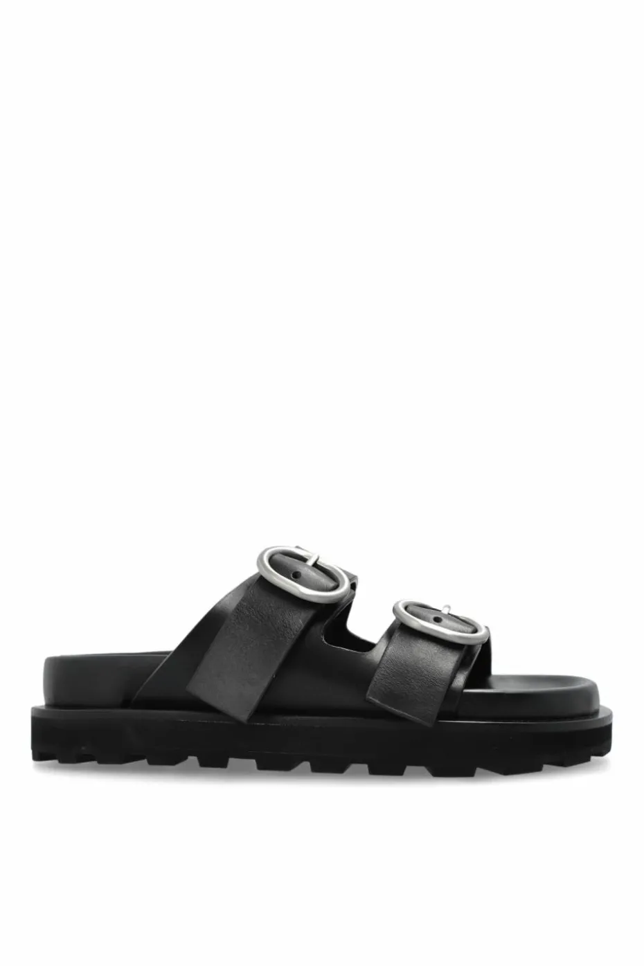 JIL SANDER+ CZARNY Skórzane klapki
