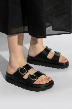 JIL SANDER+ CZARNY Skórzane klapki
