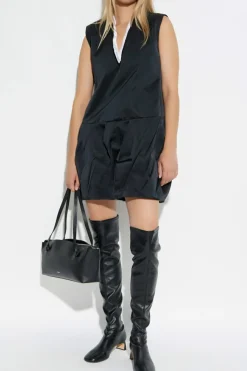 JIL SANDER CZARNY Sukienka z dekoltem w serek