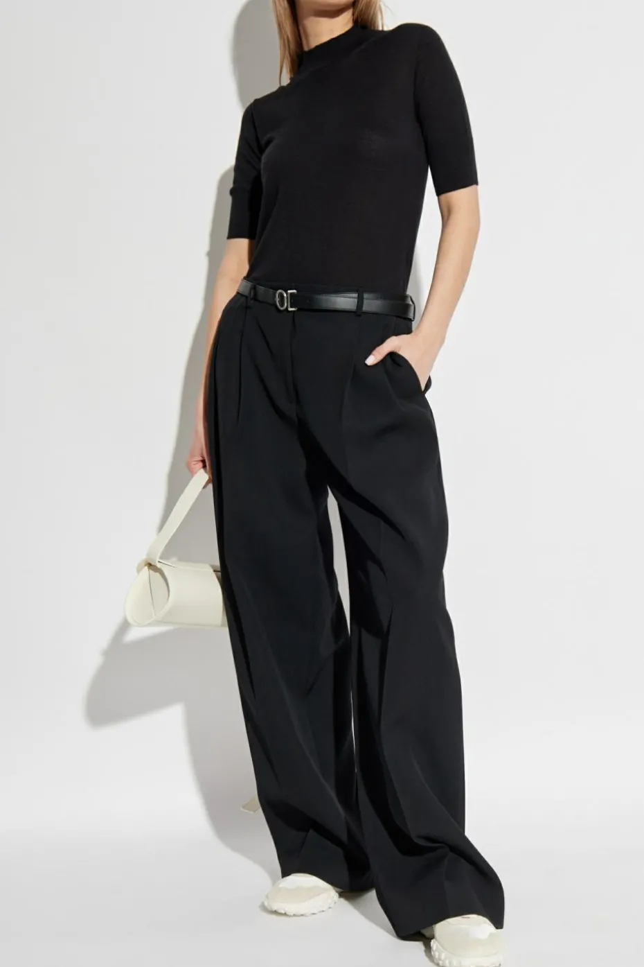 JIL SANDER CZARNY Top ze stójką