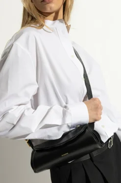 JIL SANDER CZARNY Torba na ramię `Cannolo Mini Wave`