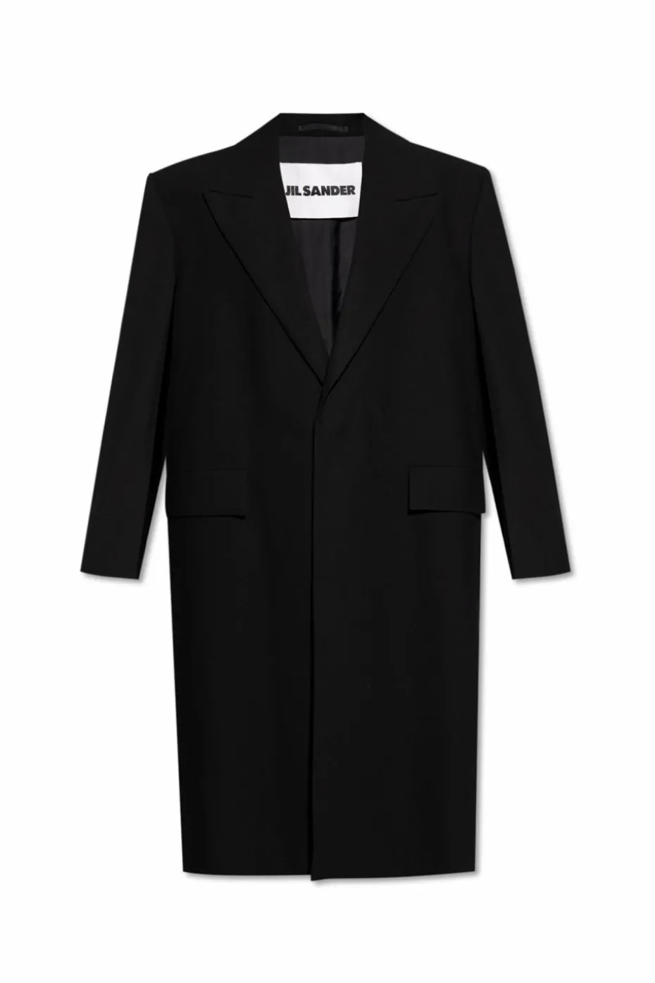 JIL SANDER CZARNY Wełniany płaszcz