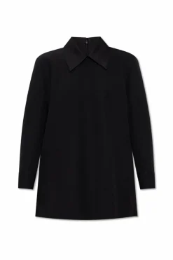 JIL SANDER CZARNY Wełniany top z kołnierzem