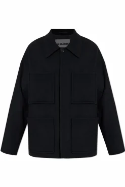 JIL SANDER CZARNY Wełniany płaszcz
