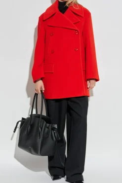 JIL SANDER CZERWONY Wełniany płaszcz