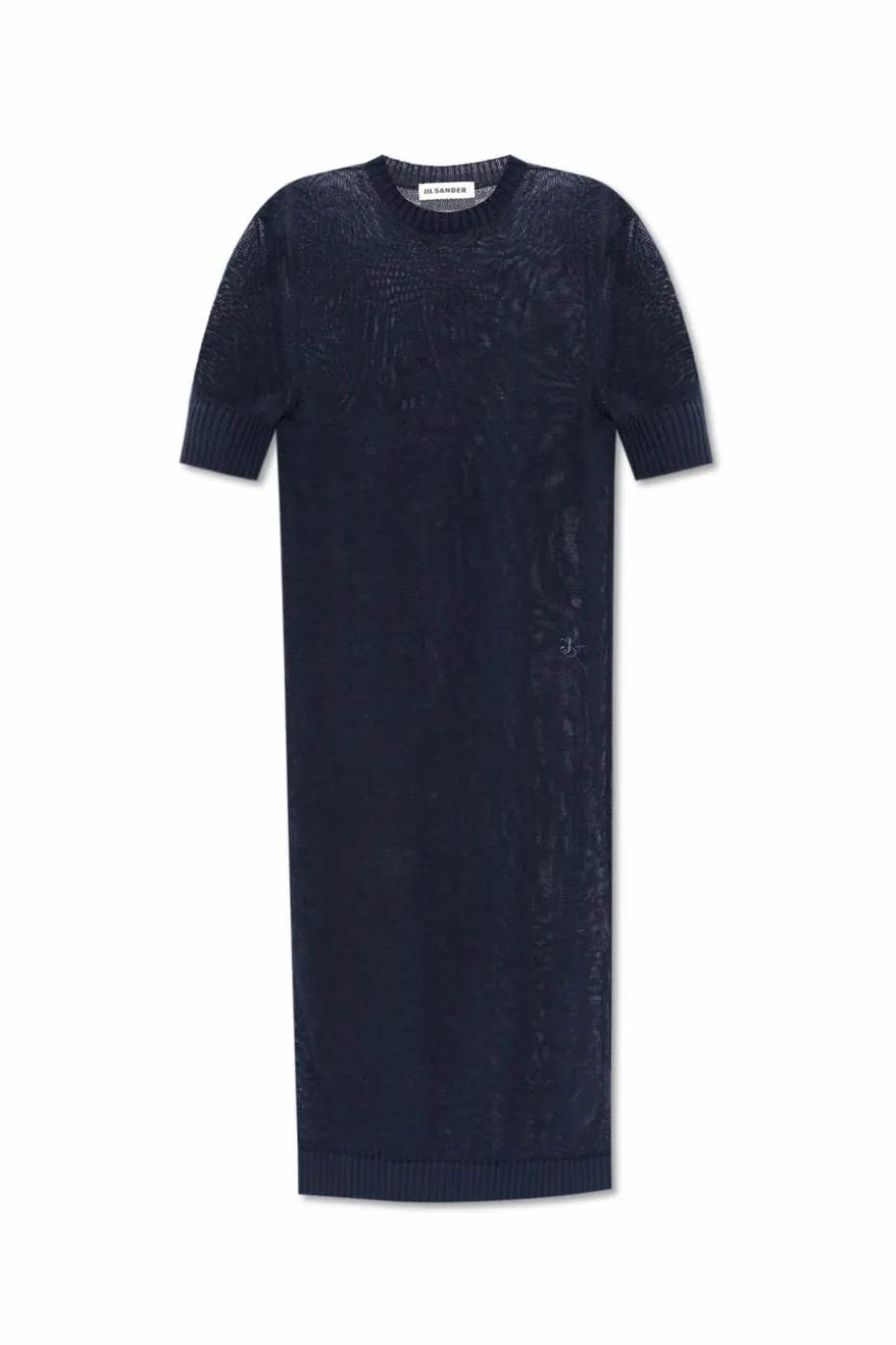 JIL SANDER+ GRANATOWY Bawełniana sukienka z wyszytym logo