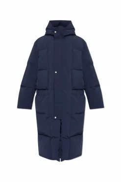 JIL SANDER+ GRANATOWY Długa puchowa kurtka