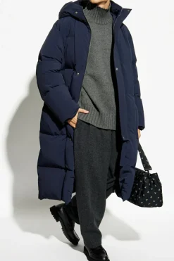 JIL SANDER+ GRANATOWY Długa puchowa kurtka