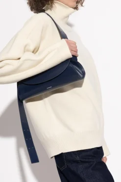 JIL SANDER GRANATOWY Torba na ramię `Cannolo`