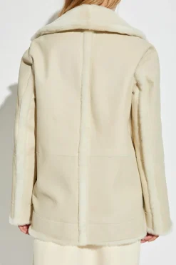 JIL SANDER kremowy Futrzany płaszcz