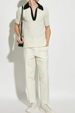 JIL SANDER kremowy Spodnie w kant