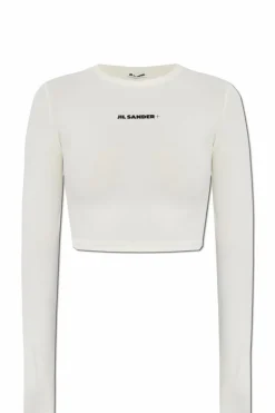 JIL SANDER+ kremowy Top kąpielowy z nadrukowanym logo