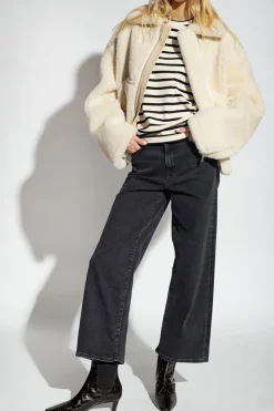 JIL SANDER+ kremowy T-shirt ze wzorem w paski