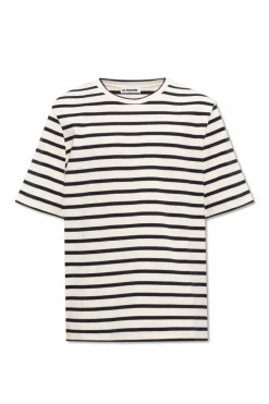 JIL SANDER+ kremowy T-shirt ze wzorem w paski