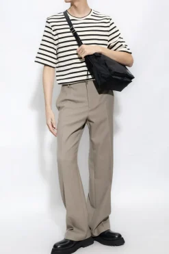 JIL SANDER+ kremowy T-shirt ze wzorem w paski