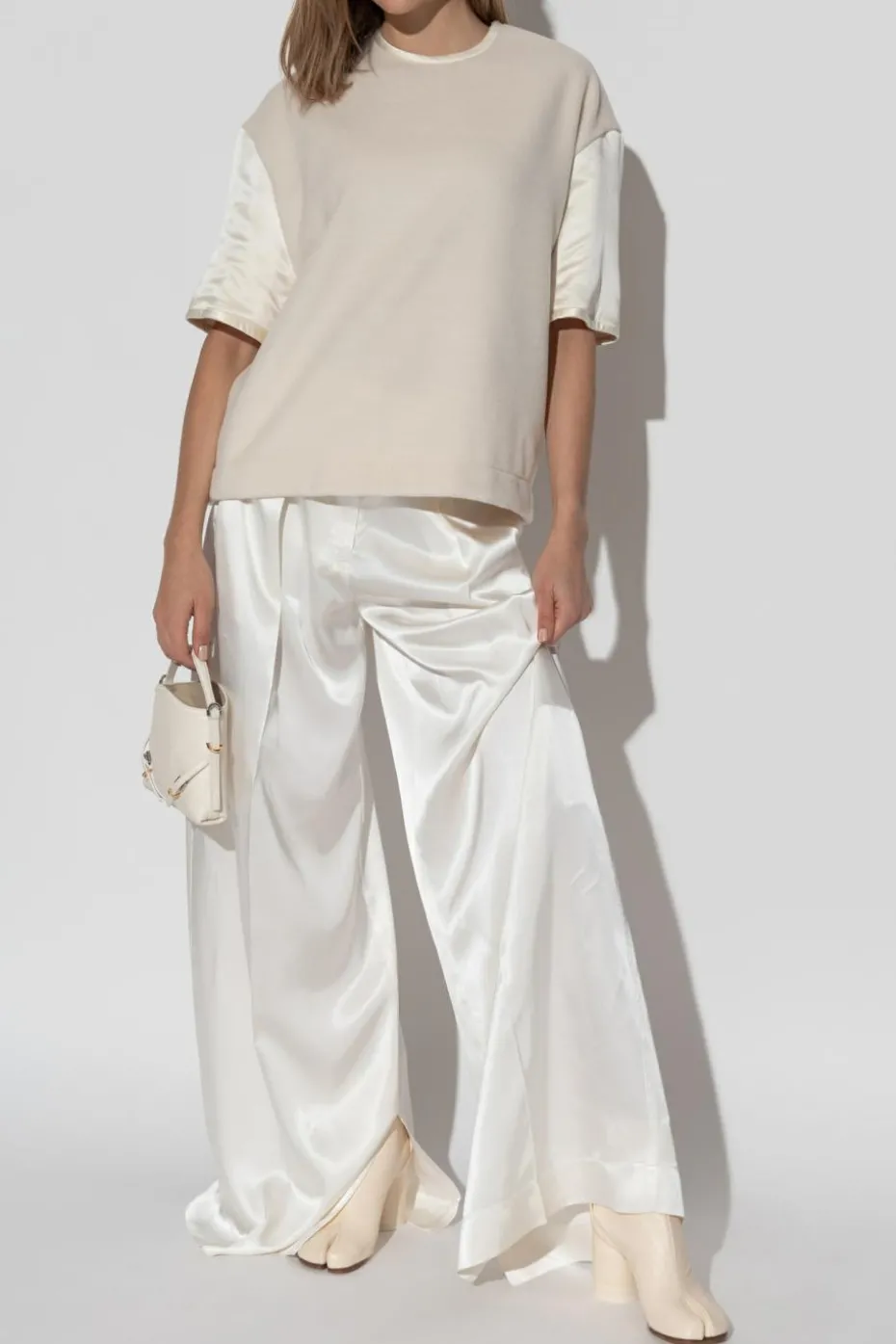 JIL SANDER+ kremowy Wełniany top