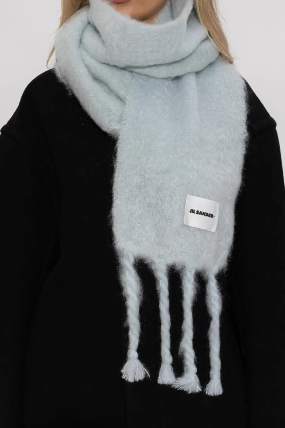JIL SANDER+ NIEBIESKI Wełniany szal